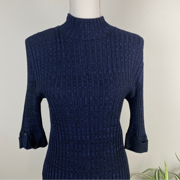 Style & Co Size M Sweater Dark Blue Black Marbled Ribbed Pullover Turtleneck EUC - Picture 9 of 11